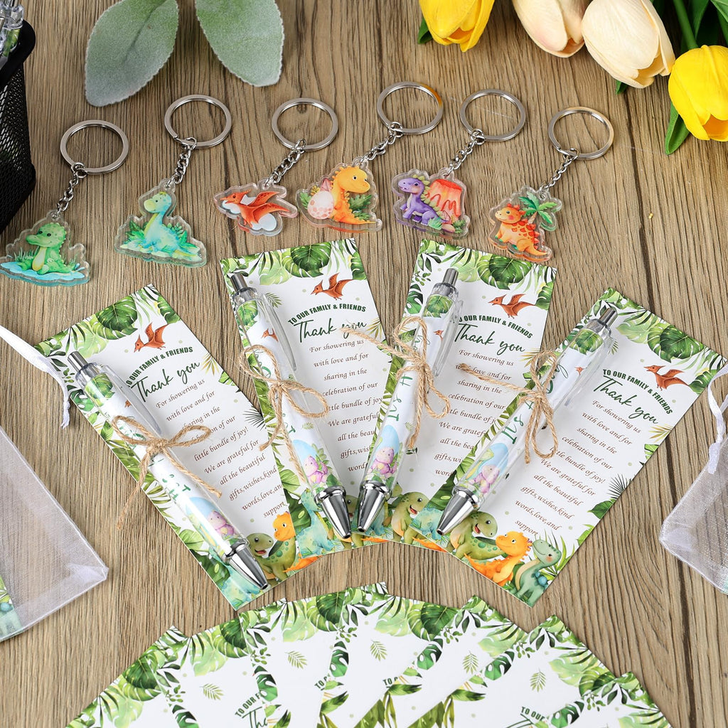 EYNDYN 145 Pieces Baby Shower Favors Ballpoint Pens and Keychains Gifts Bulk Retractable Pens Gender Reveal Cards Souvenirs - 36 / Dinosaur view 3