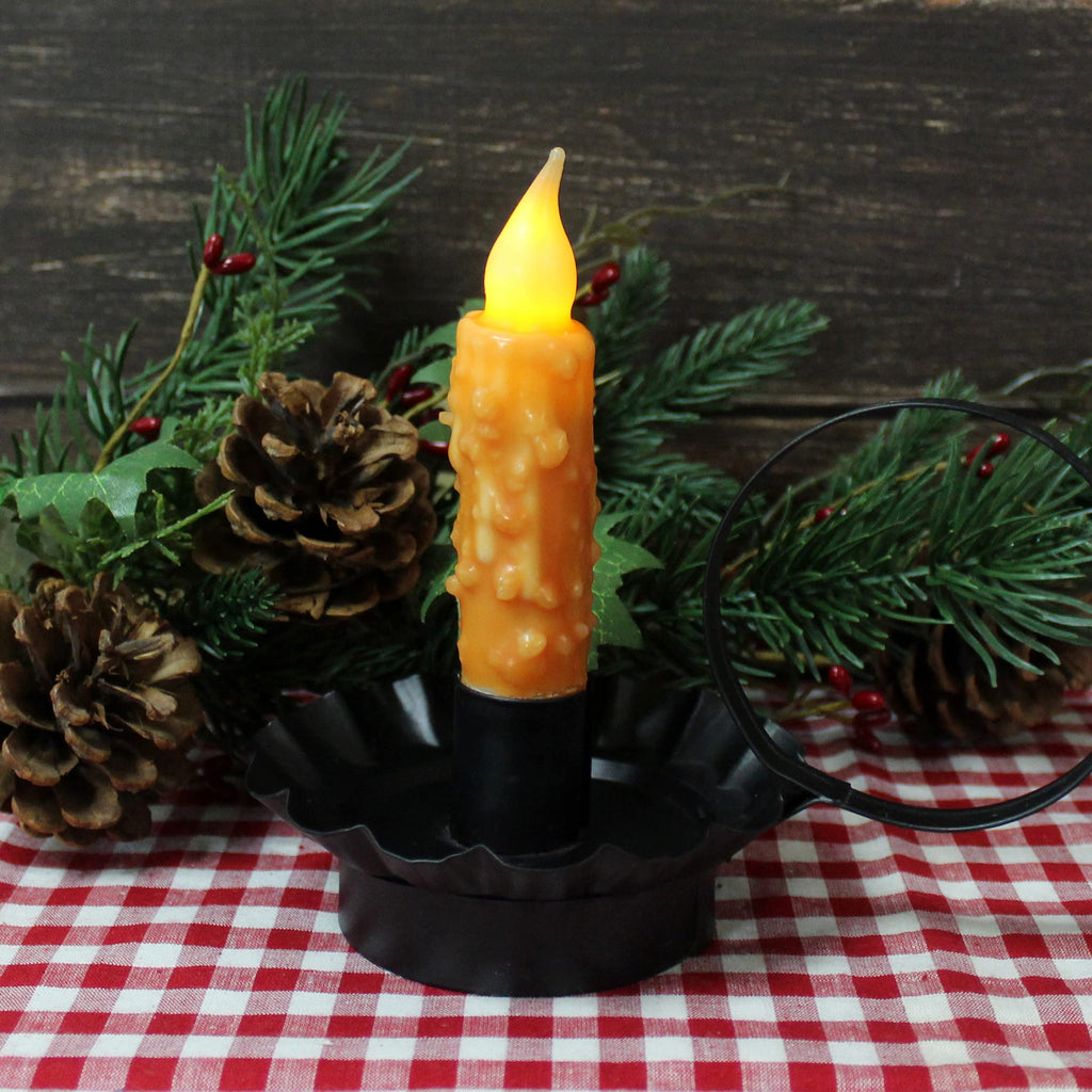 CVHOMEDECO. Real Wax Hand Dipped Battery Operated LED Timer Taper Candles Country Primitive Flameless Lights Décor - Orange 3 Pcs view 1