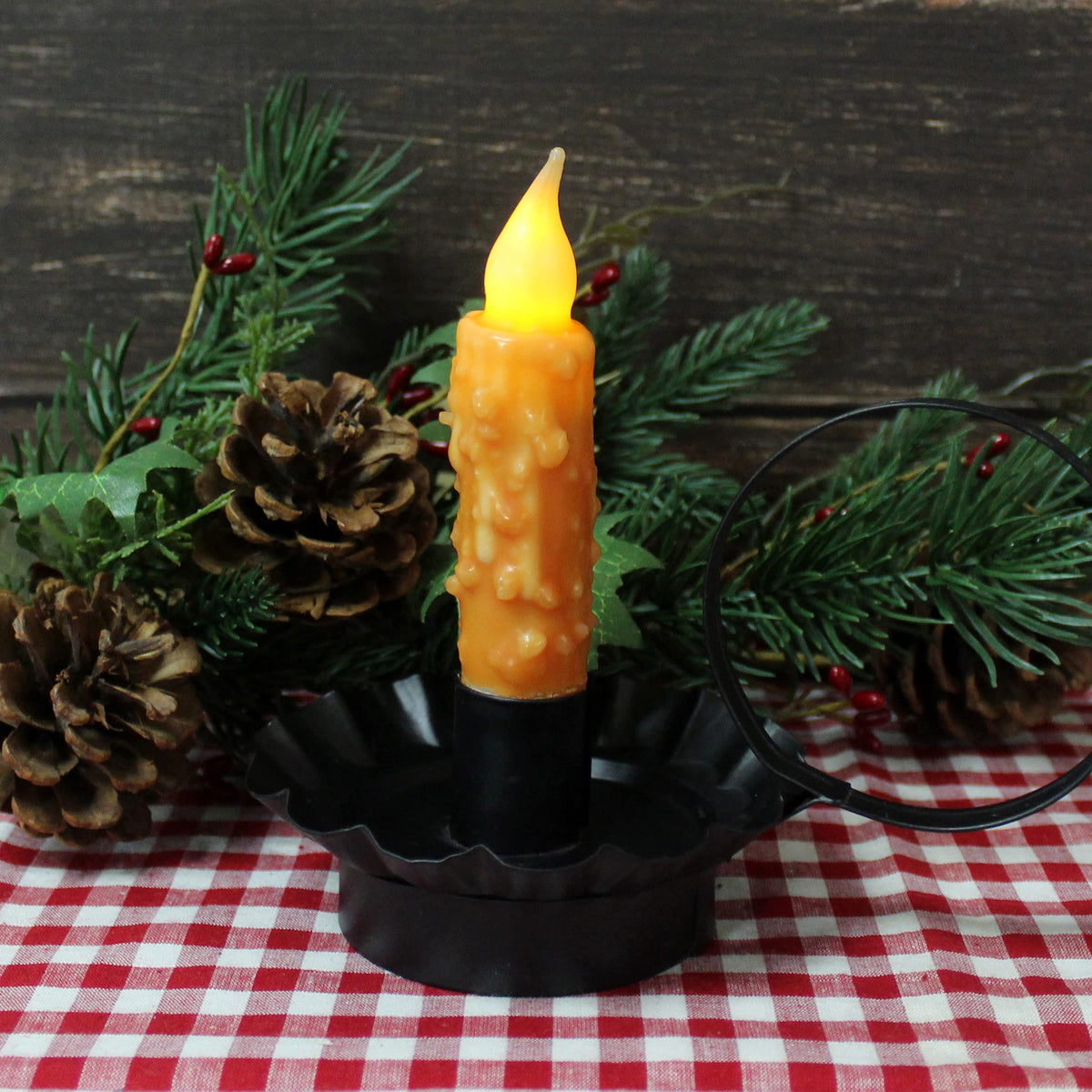 CVHOMEDECO. Real Wax Hand Dipped Battery Operated LED Timer Taper Candles Country Primitive Flameless Lights Décor - Orange 3 Pcs view 1