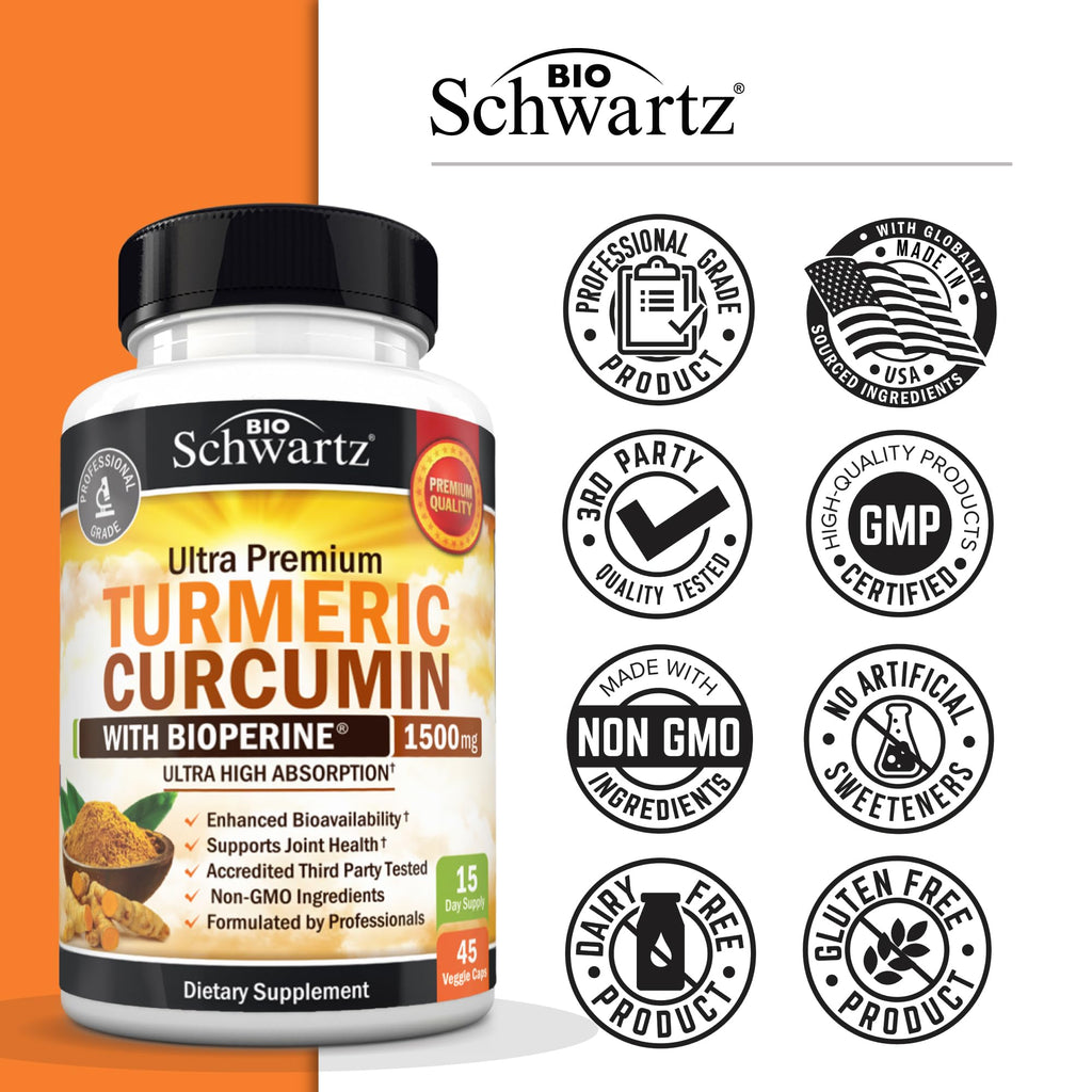 BioSchwartz Turmeric Curcumin with Black Pepper Extract 1500mg, 45 Capsules