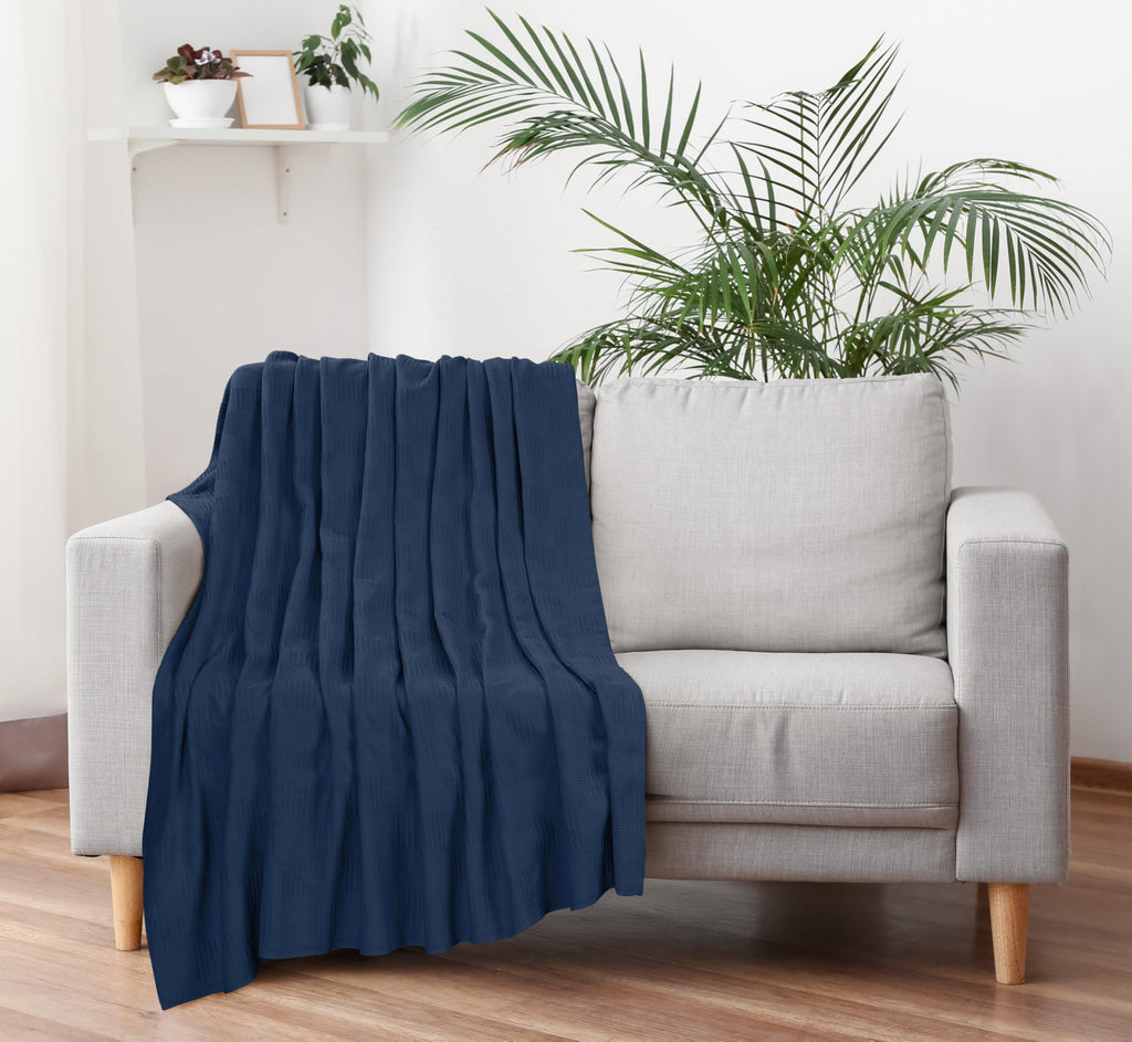 Utopia Bedding 100% Cotton Thermal Blanket Soft - Navy / Queen view 6