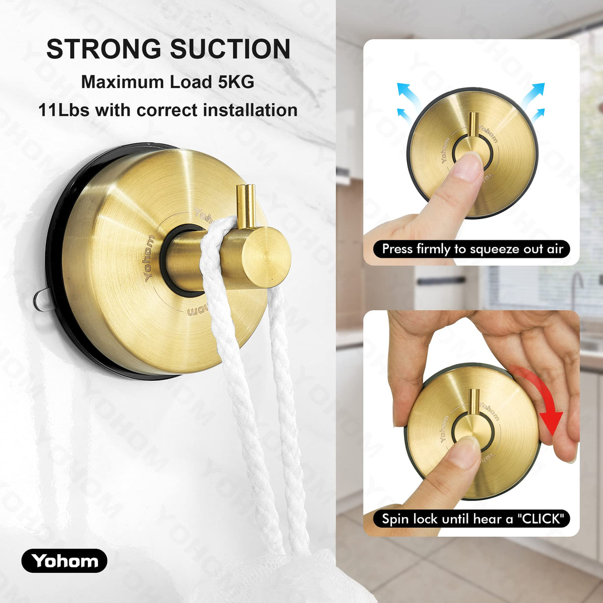 YOHOM Suction Cup Hooks - 2 Gold view 3