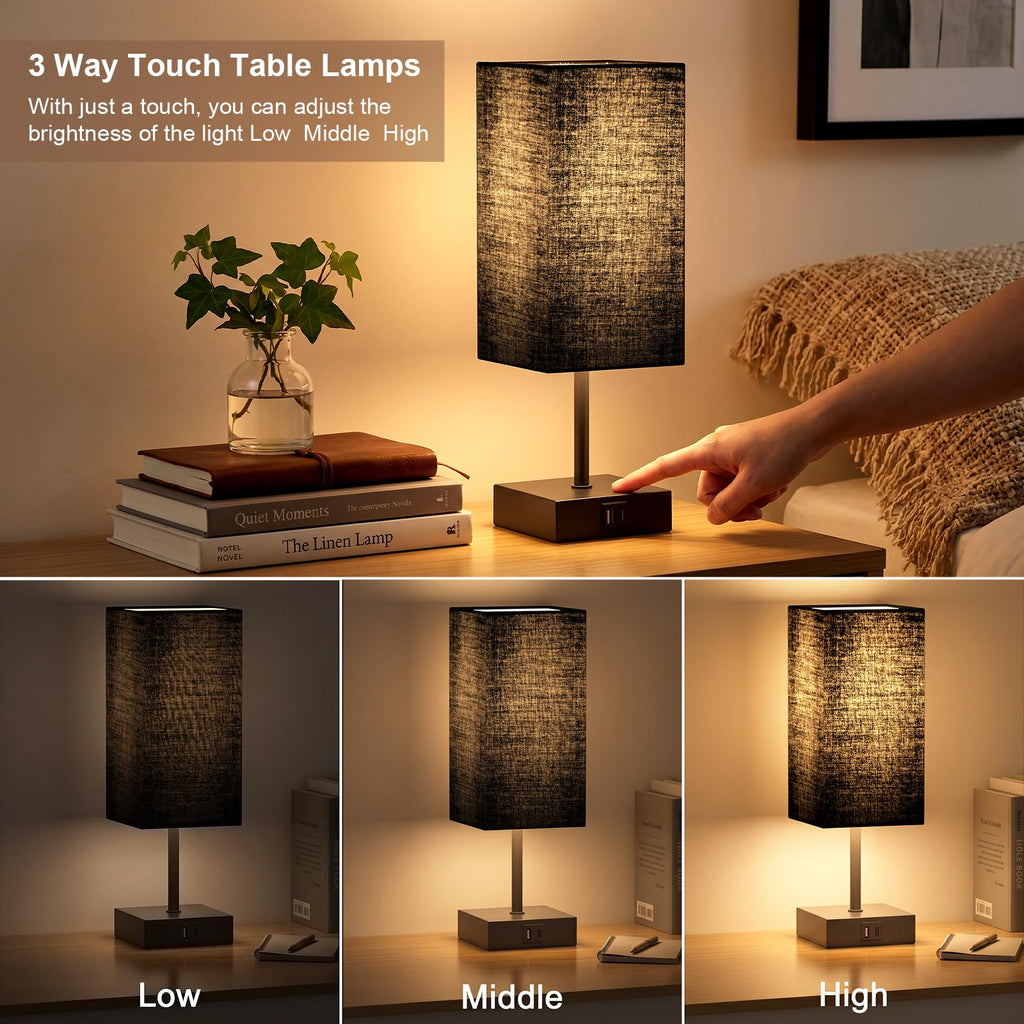 hansang Bedside Table Lamp with Touch Control, USB-C + USB-A - view 5