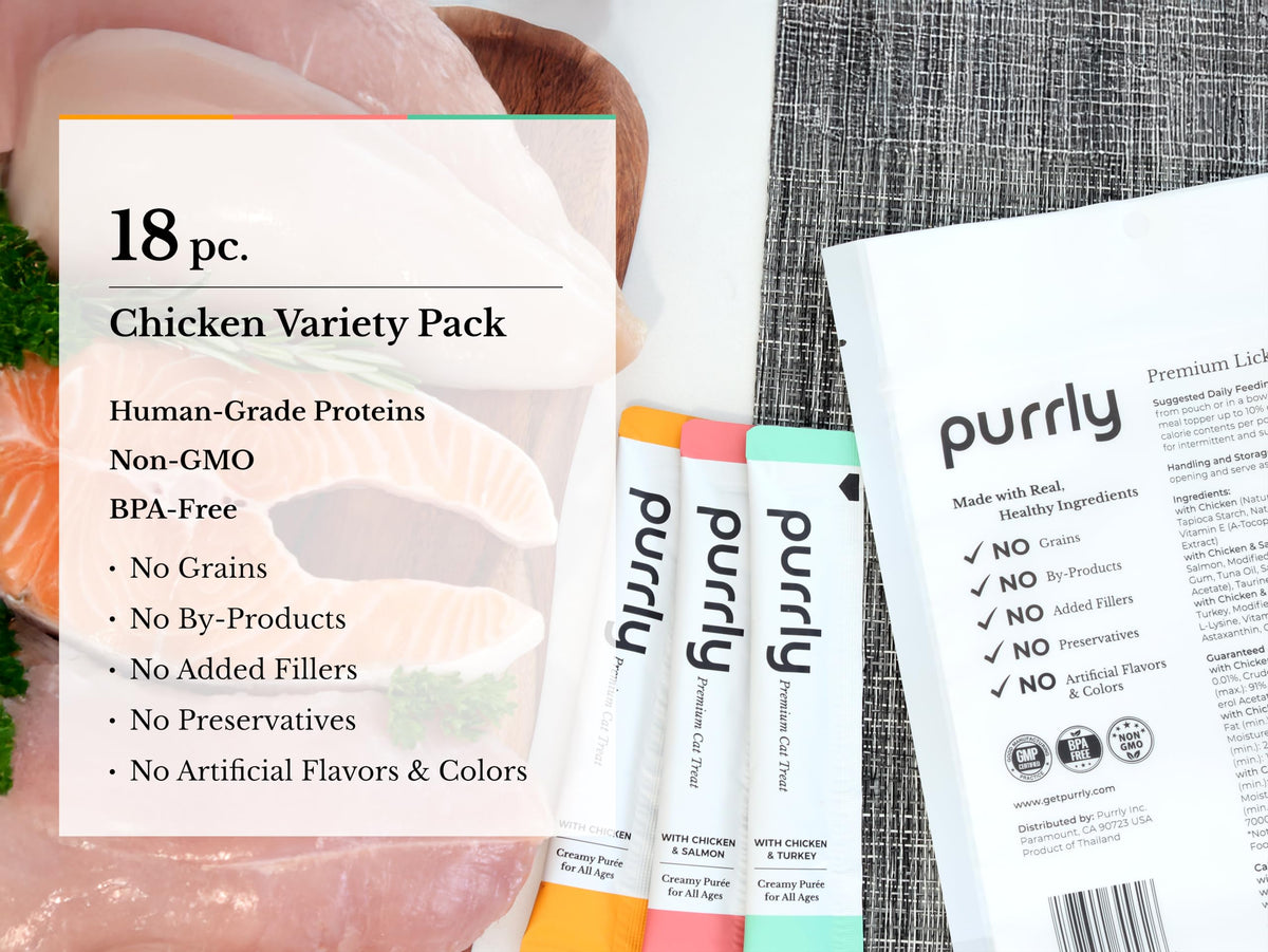 Purrly Lickable Wet Cat Treats Healthy Grain-Free Chicken Variety Pack (18 Count) Squeezable Creamy Purée with (Pack of 18)