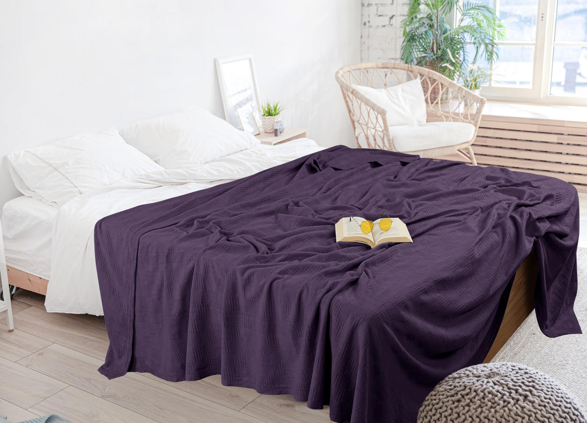 Utopia Bedding 100% Cotton Thermal Blanket Soft - Plum / Twin view 5