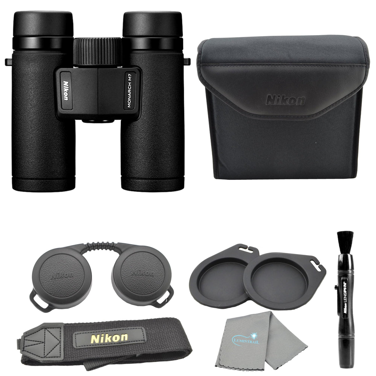 Nikon Monarch M7 10x30 (16764) Black Binoculars Bundle with Lens Pen and Cleaning Cloth