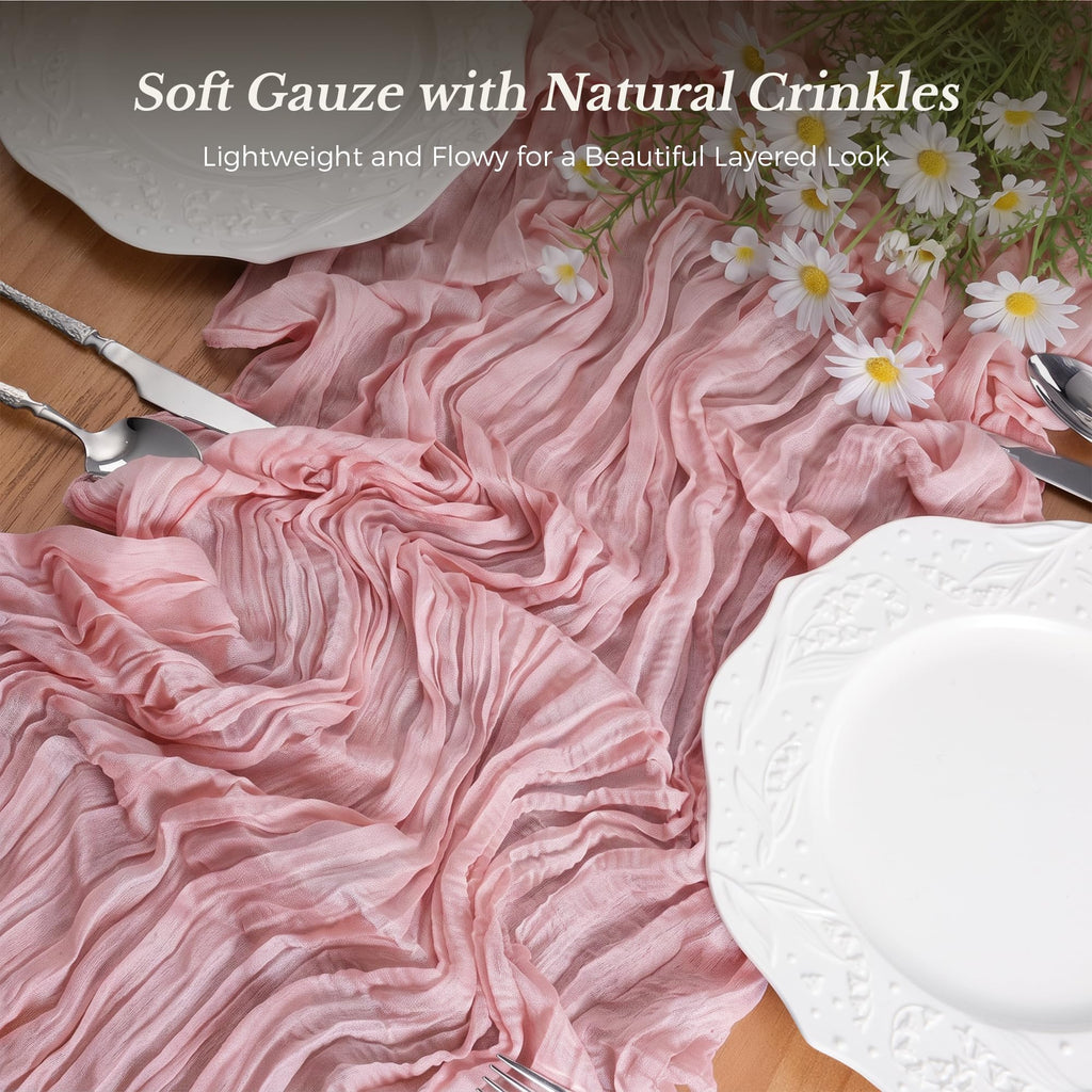 Goodluck Cheesecloth Table Runner 35x120 Inch Boho Gauze Table Runner - Dusty Pink view 2