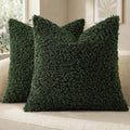 decorUhome Sherpa Decorative Throw Pillow Covers - Olive Green / 20" x 20" (Pack of 2)