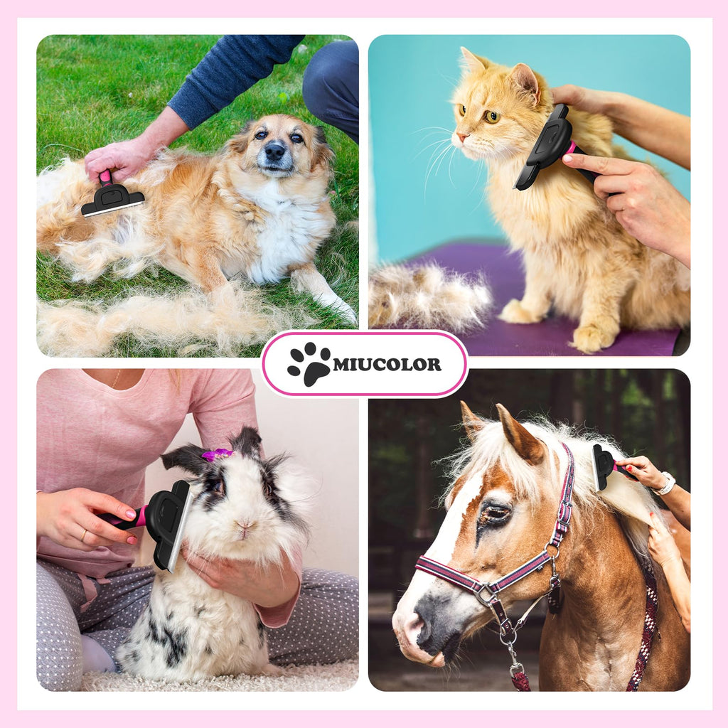 MIU COLOR Pet Grooming Brush Deshedding Tool for Dogs & Cats - Hot Pink / Long Hair view 6