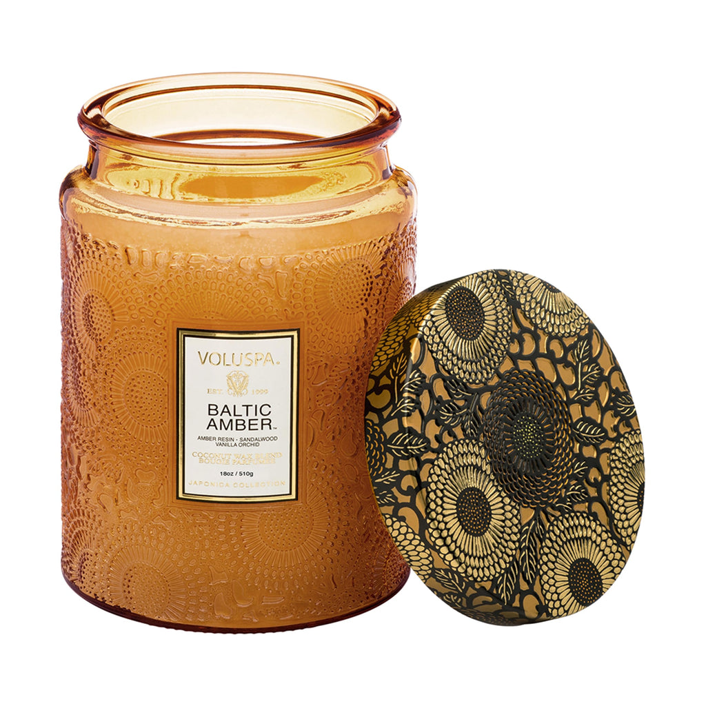 Voluspa Large Scented Candle Jar 18 Oz, 100 Hr Burn - 4 - Baltic Amber