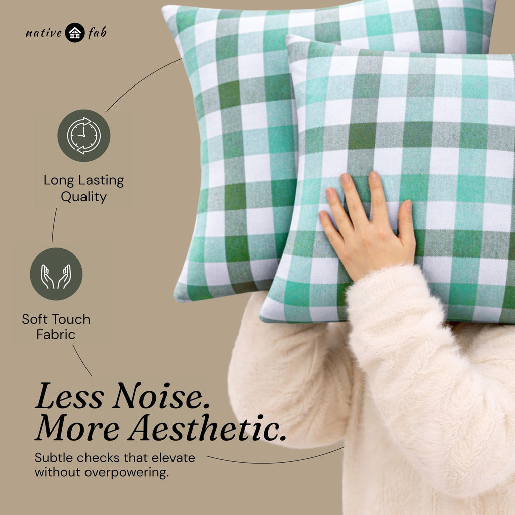 Native Fab Throw Pillow Cushion Cover for Sofa Couch Bed Comfort - Gingham Coastal Seafoam & Mint Green / 16" x 16" (Pack of 2) view 4