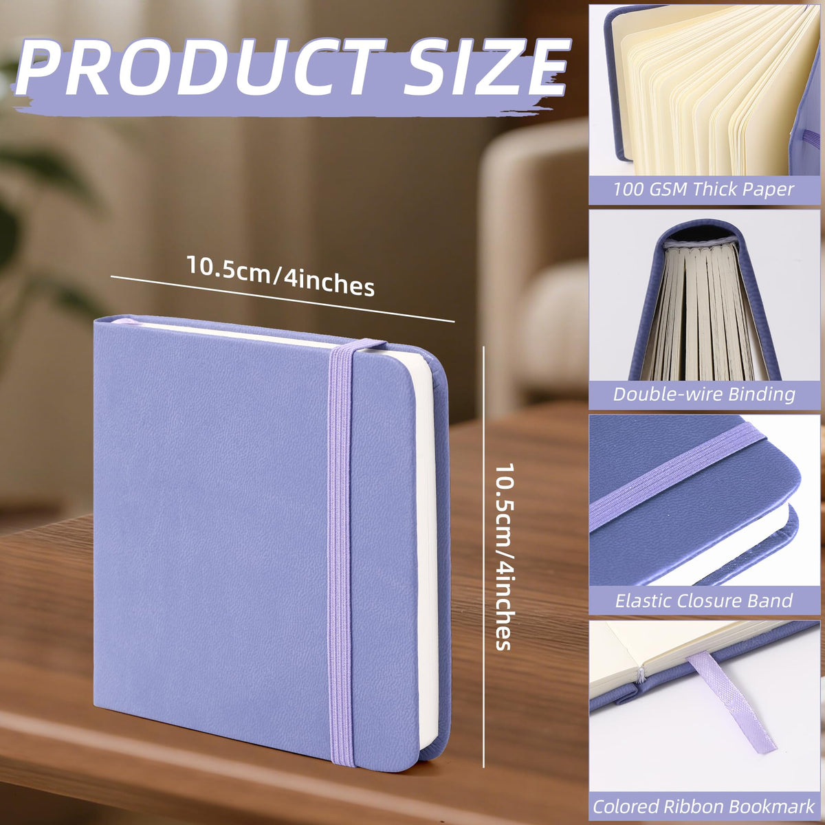BOBO RABBIT 2 Pack Small Square 100GSM Mini Notebooks Blank Page Sketchbook - B-Navy blue and Lavender view 1