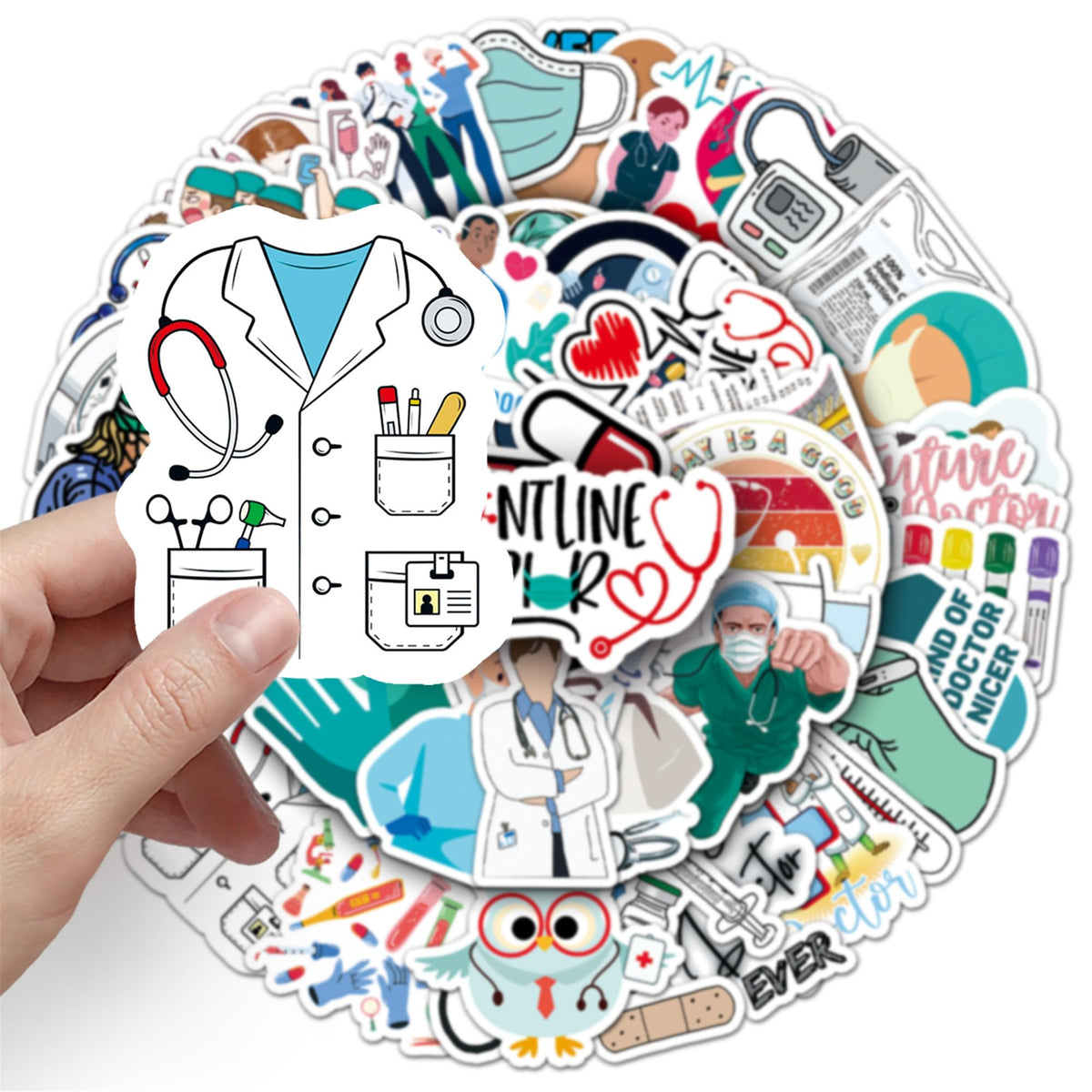 Medical Staff Stickers,50PCs,Doctor Laptop Decals Gift Toddlers Teens Girls Cute Cool (additional view 2)