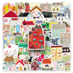 Cute Cartoon House Stickers for Journaling - 50PCS Aesthetic Watercolor House Stickers (additional view 5)
