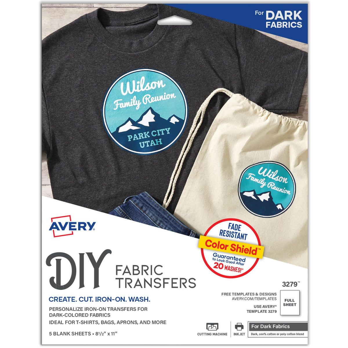 Avery Printable Heat Transfer Paper for Dark Fabrics, 8.5" x 11", Inkjet Printer Compatible, 5 Sheets of Iron On