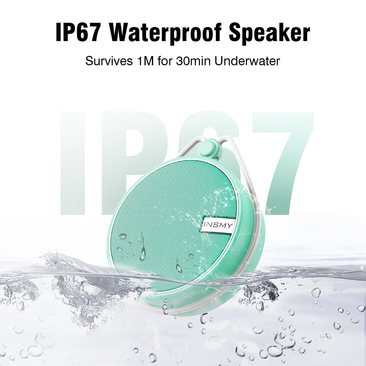 INSMY C12 IP67 Waterproof Shower Bluetooth Speakers,Portable Small Speaker - Mint view 1