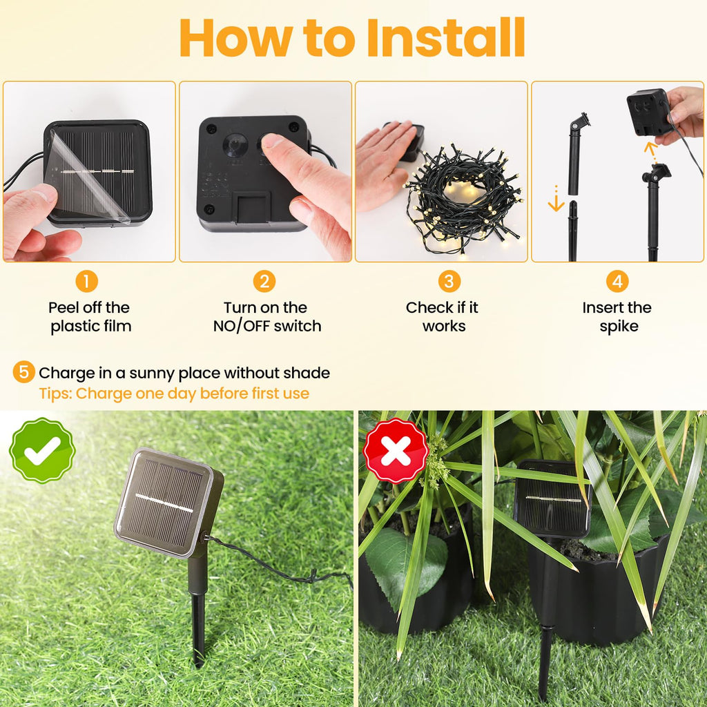 Moettany Solar String Lights Outdoor Waterproof - Warm White view 5