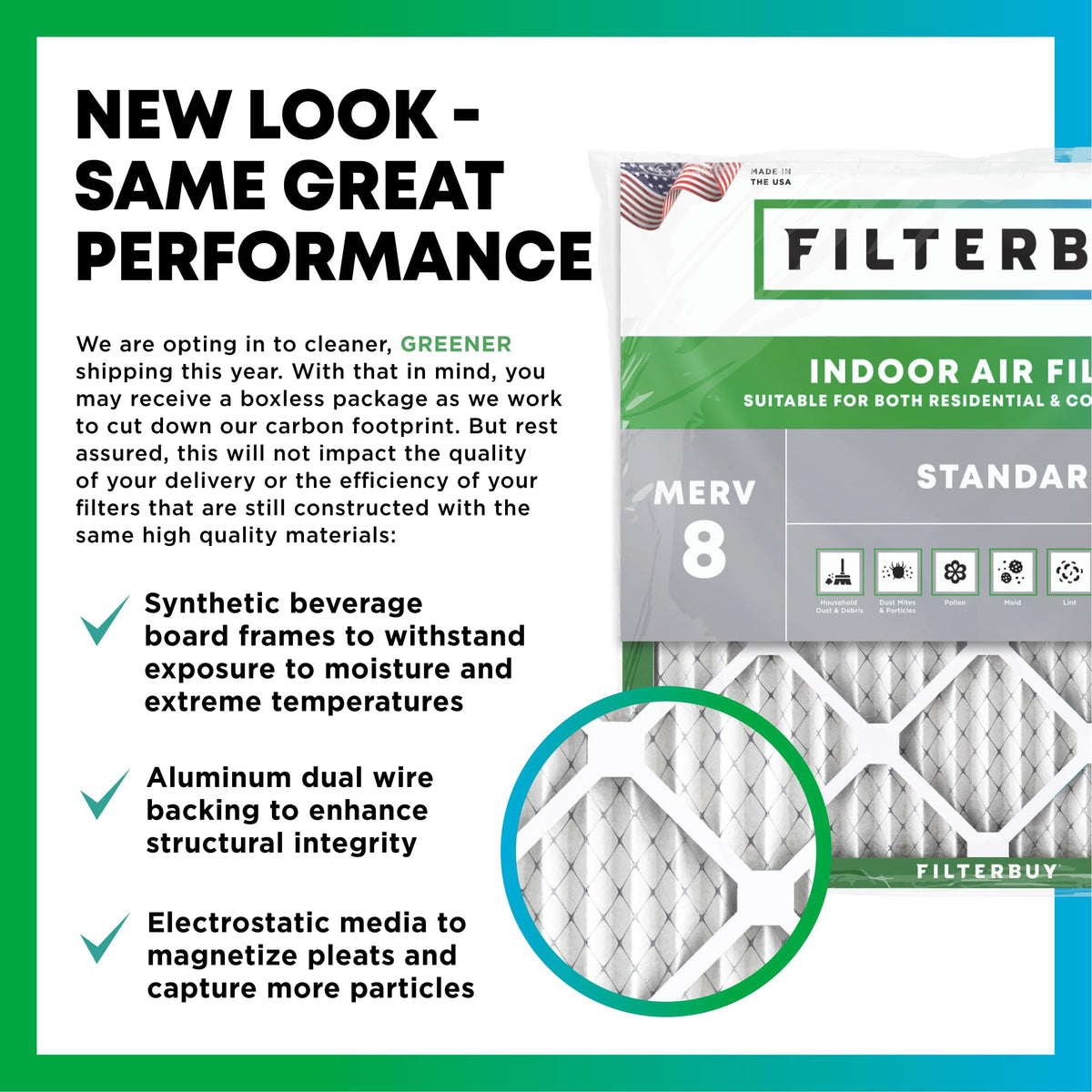 Filterbuy Air Filter MERV 8 Dust & Allergy Defense (4-Pack)