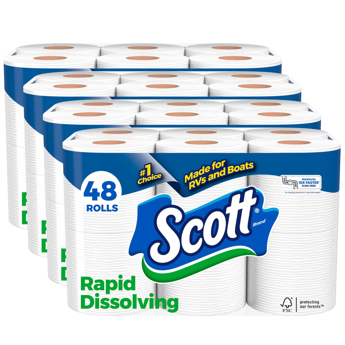Scott Rapid-Dissolving Toilet Paper, 48 Double Rolls, Septic-Safe, Toilet Paper, 1 Ply