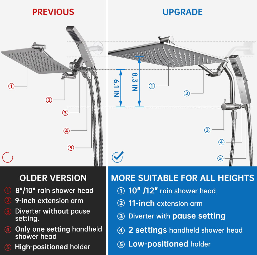 G-Promise Inch All Metal Rain Shower Head with Handheld