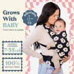 Ergonomic Hip-Healthy Baby Carrier, Front and Back Carry, 7-35 lbs - Black Floral view 2