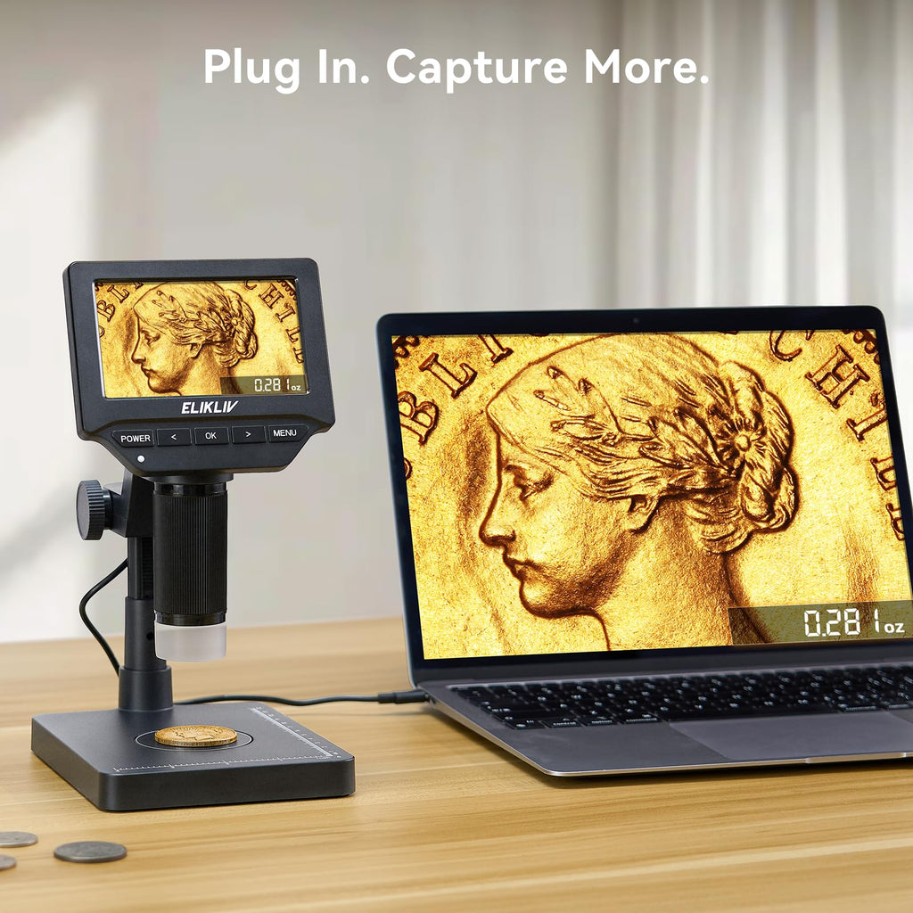 Elikliv EDM4C Coin Microscope with Scale, 4.3" Weighing Digital Magnifier
