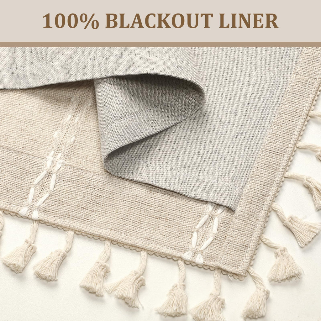 XOGUIBO Pinch Pleated Look Blackout Curtains 84 Inch Length, 2 Panels Linen Textured Boho Neutral Drapes for Living (Pack of 2)