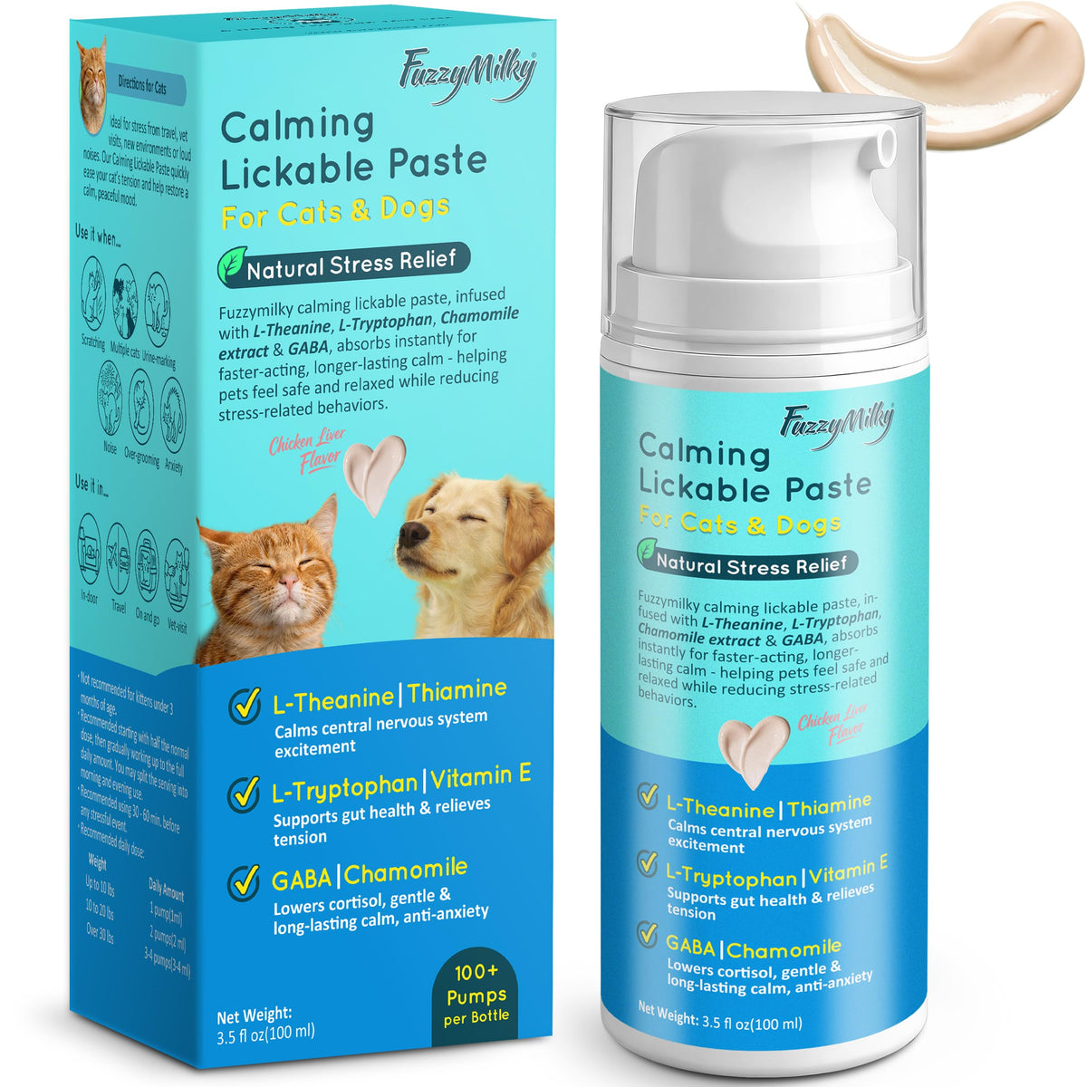 Lickable Calming Treats for Cats Dogs, Daily Calming Routine Anxiety Relief