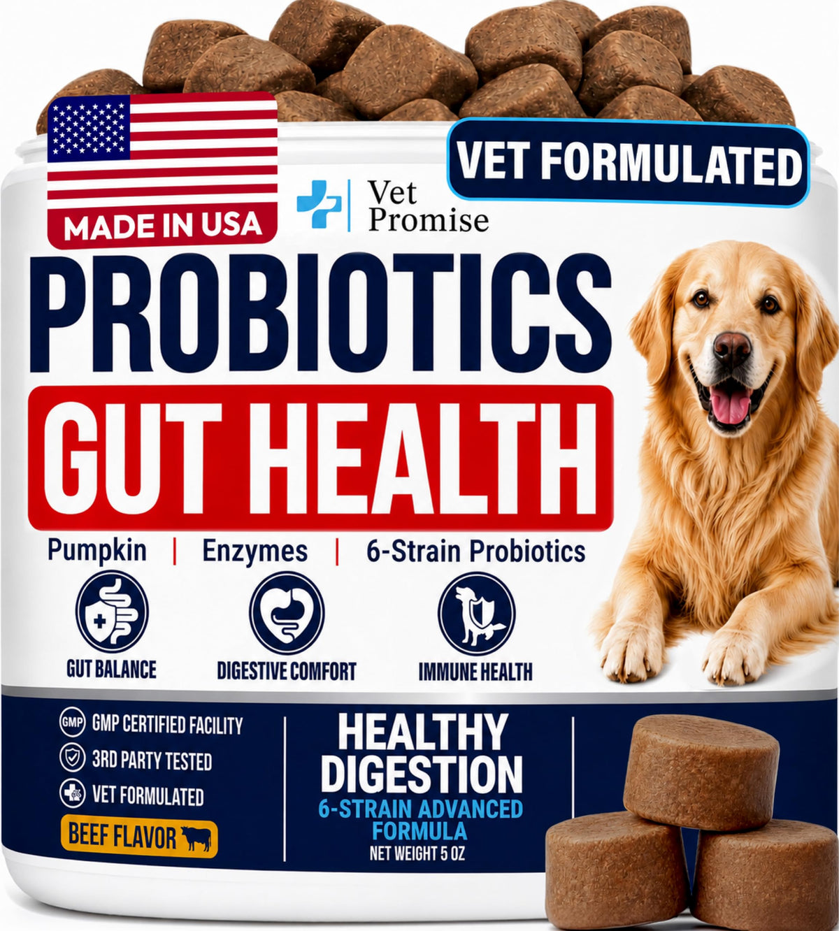 Vet Promise Probiotics for Dogs - Dog Probiotics with Digestive Enzymes, Soft Chews (PRBVP-70)