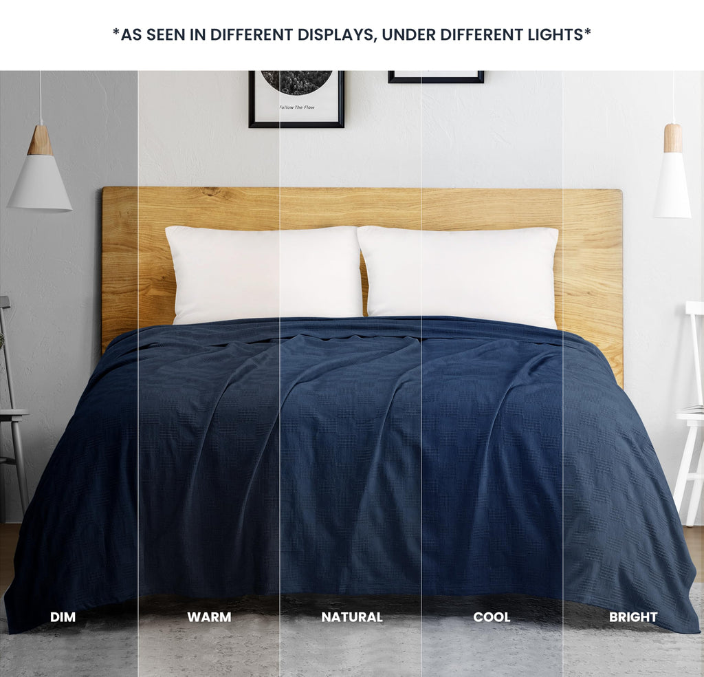 Utopia Bedding 100% Cotton Thermal Blanket Soft - Navy / Queen view 7
