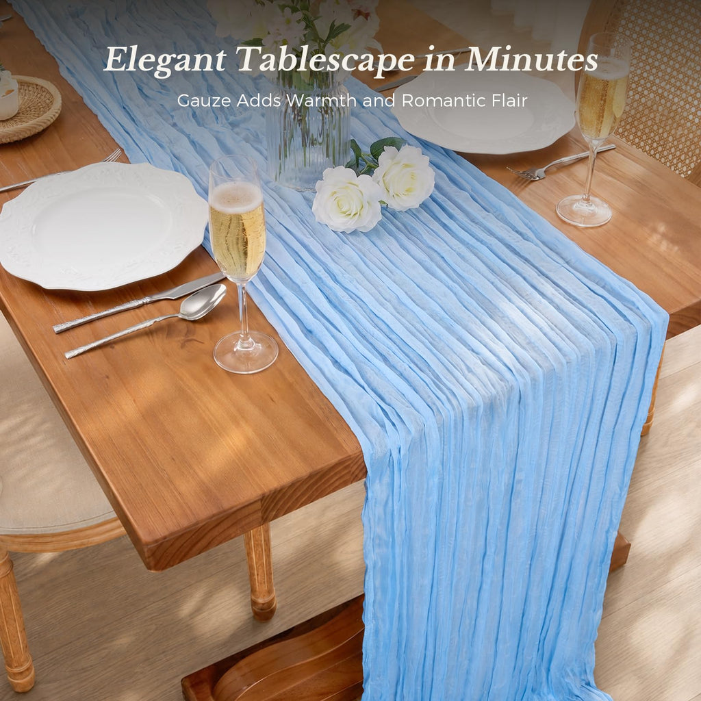 Goodluck Cheesecloth Table Runner 35x120 Inch Boho Gauze Table Runner - Baby Blue view 1