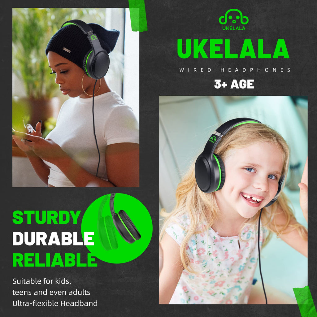 UKELALA U2C Type C Headphones - Black/Green view 3