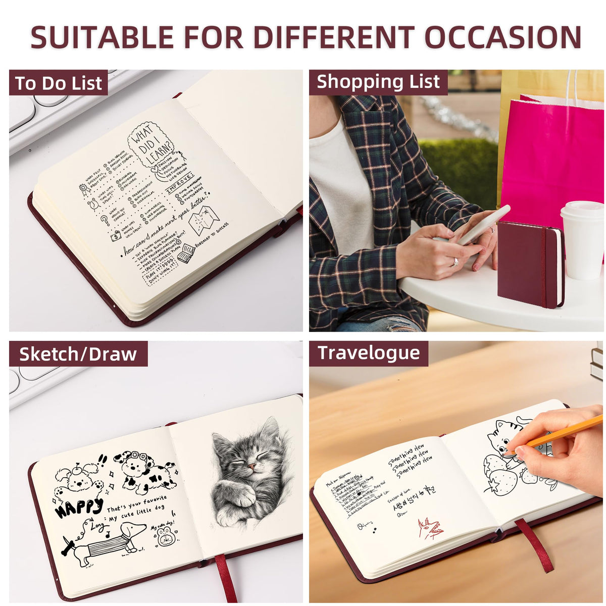 BOBO RABBIT 2 Pack Small Square 100GSM Mini Notebooks Blank Page Sketchbook - C-Red and Brown view 6
