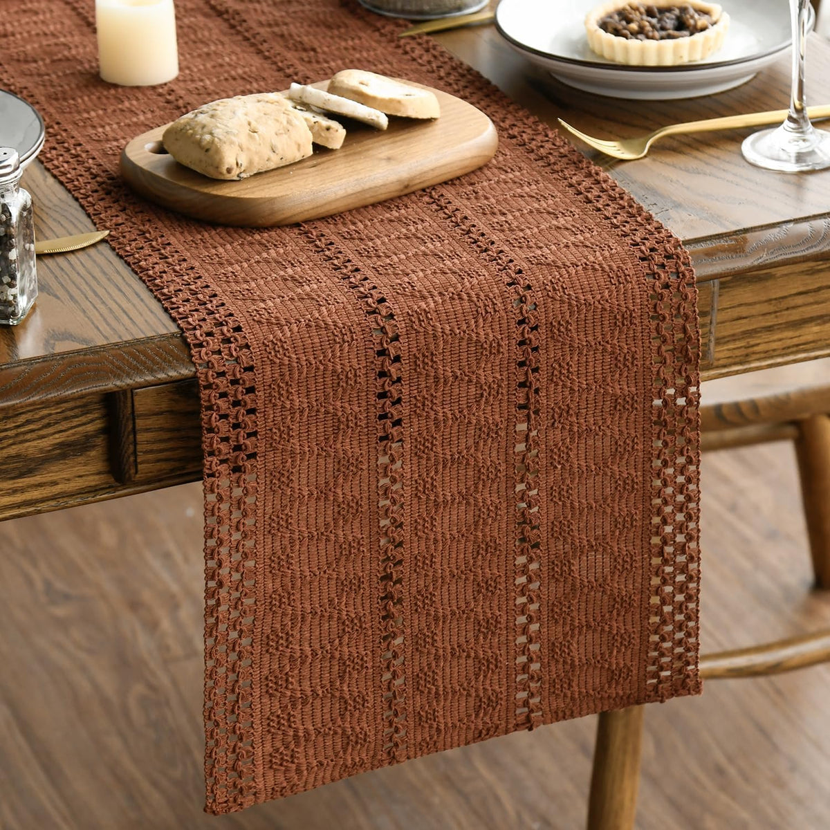 Artoid Woven Farmhouse Hollow Table Runner - Caramel / 12" x 60", Table Runner view 1