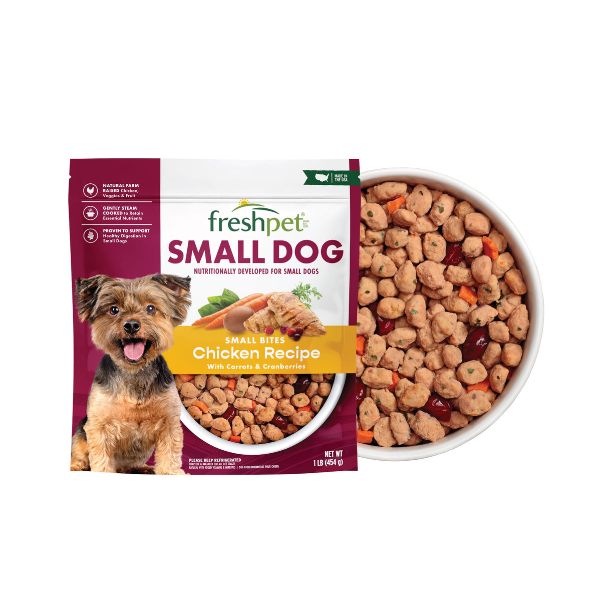 Freshpet Healthy & Natural Food for Small Dogs/Breeds, Fresh Grain Free Chicken Recipe, 1lb, Yellow (6-27975-01204-5)