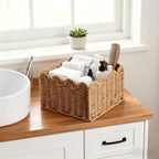 Scalloped Basket, Wicker Storage Baskets, Hand Woven Baskets for Shelves,Natural Baskets for Organizing - Light Brown / S view 6