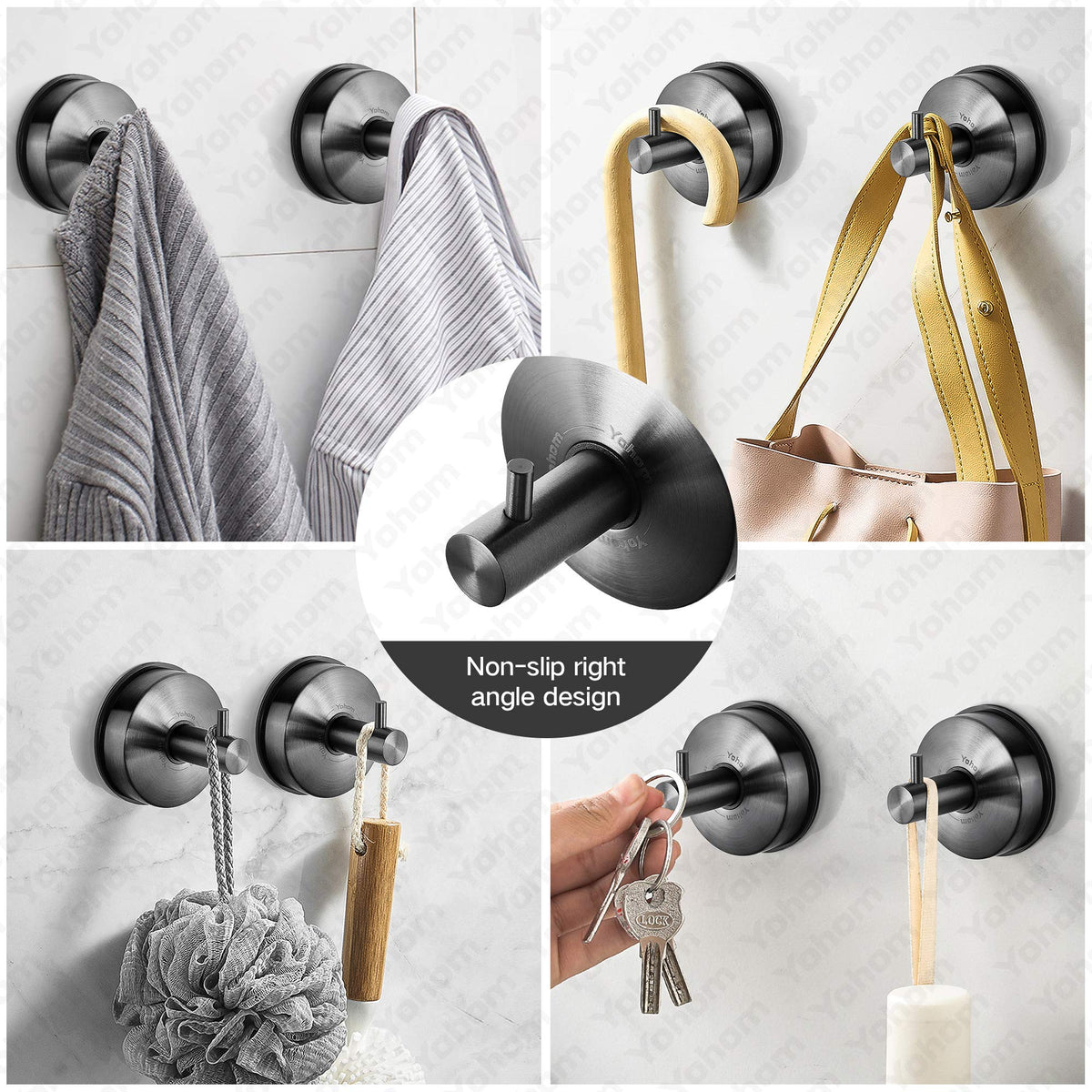 YOHOM Suction Cup Hooks - 4 Brushed Black view 4
