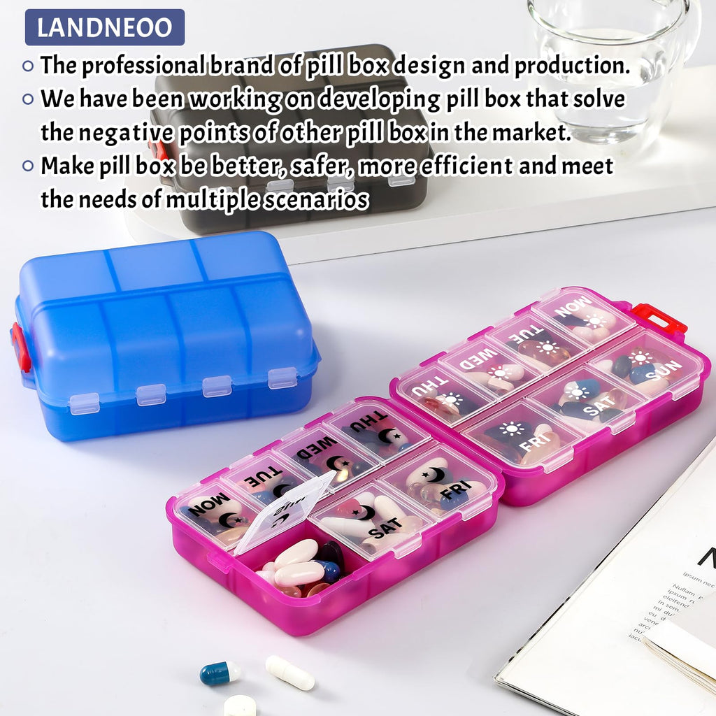 Foldable Portable 7 Day Pill Organizer 2 Times a Day, AM PM Weekly Pill Box