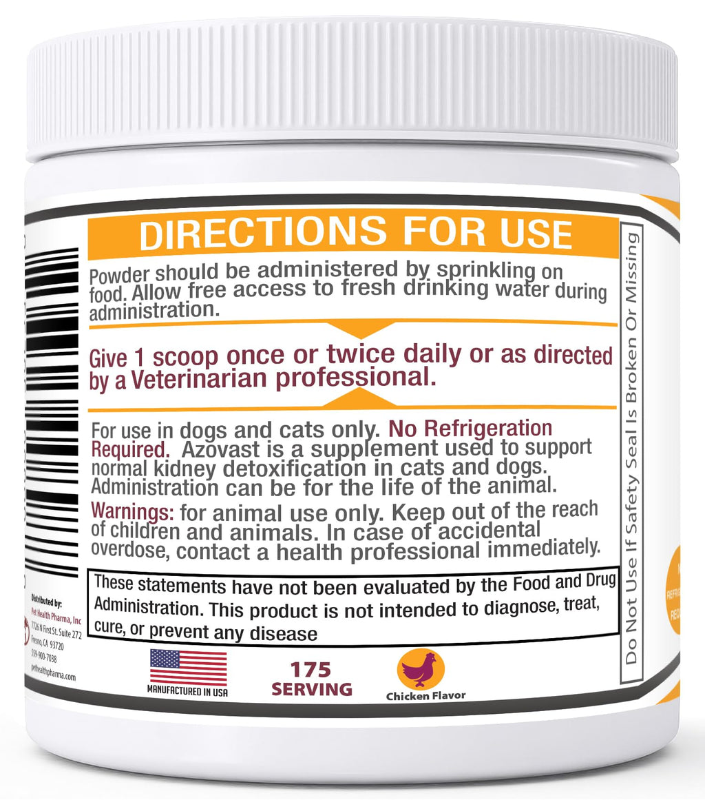 Pet Health Pharma Azovast Powder Kidney Restores & Kidney Powder for Dogs & Cats, (4 Oz) - (175 Scoop/Jar) NO
