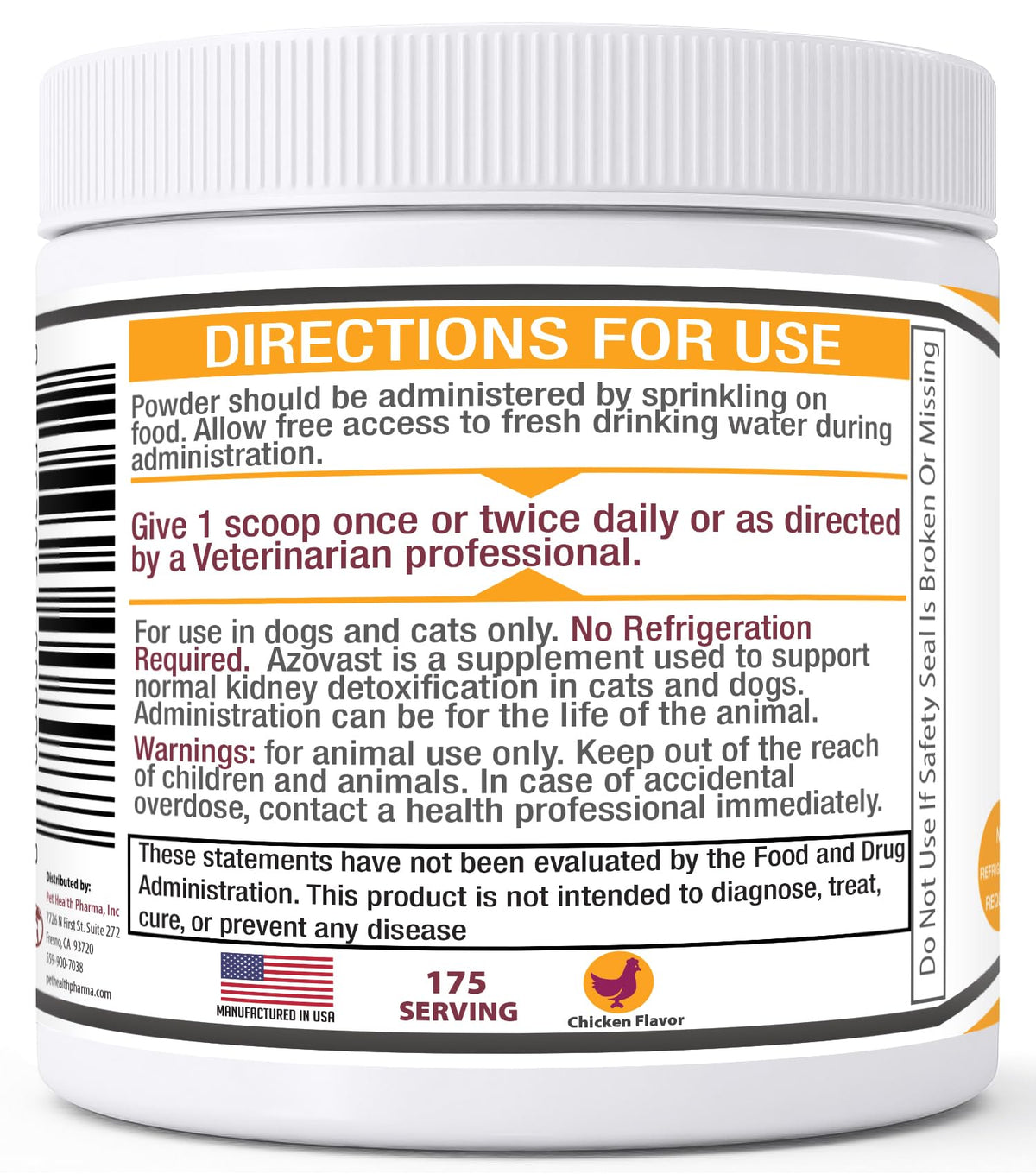 Pet Health Pharma Azovast Powder Kidney Restores & Kidney Powder for Dogs & Cats, (4 Oz) - (175 Scoop/Jar) NO