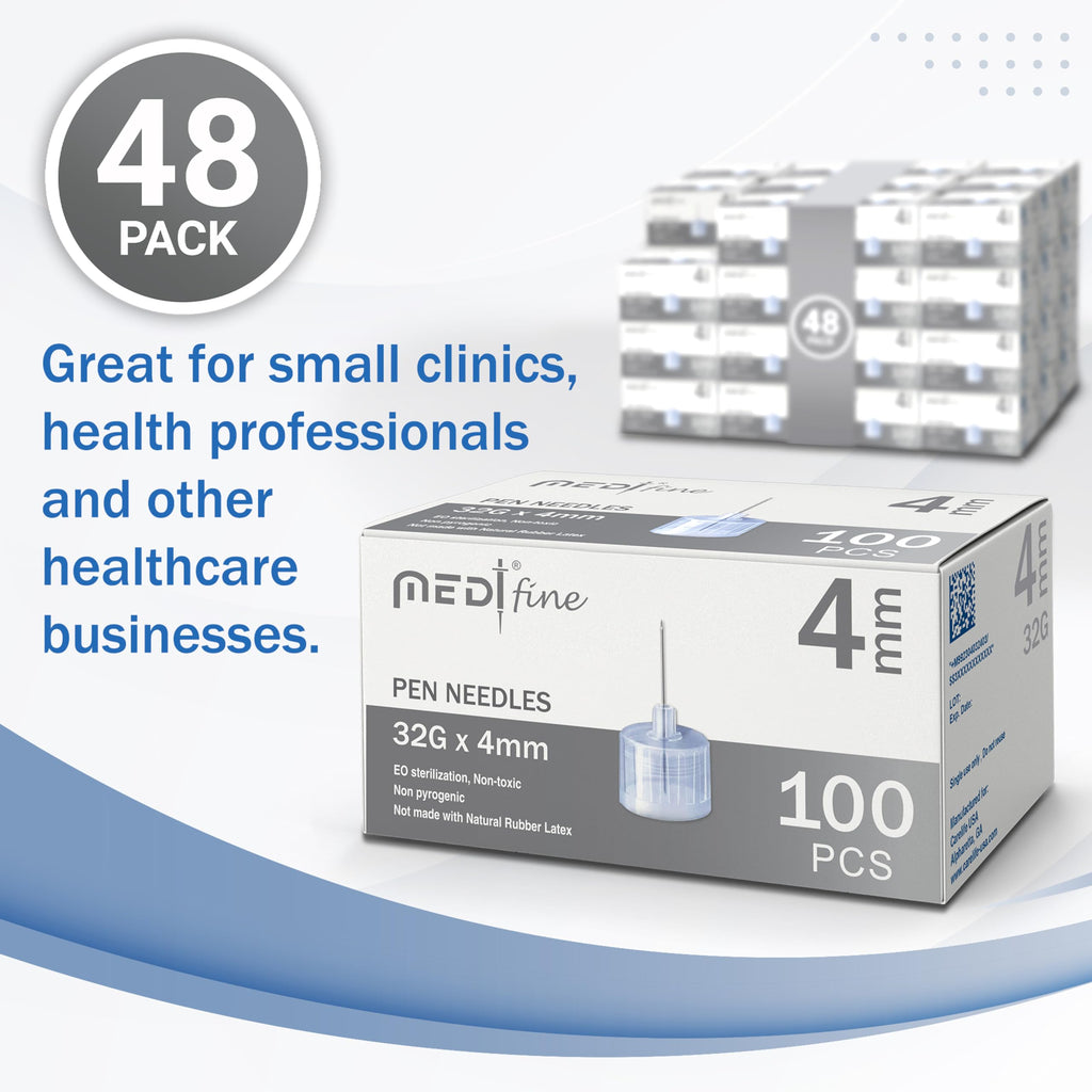 Medt Fine Insulin Pen Needles 32G 4mm - 48 Boxes of 100 Ct Bulk (Pack of 48)