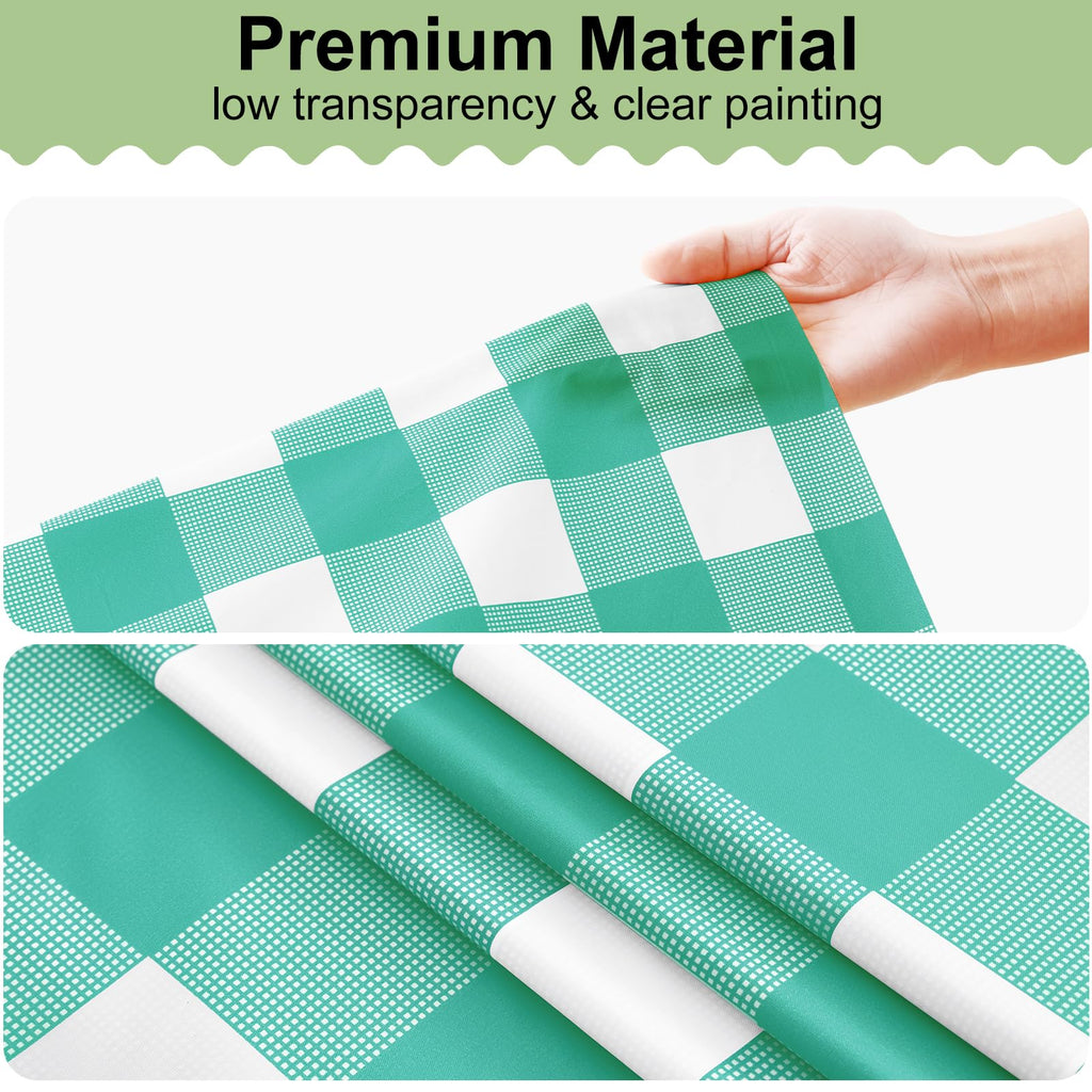 misaya 4 Packs Buffalo Disposable Table Cloth, 54 x 108 Inch Waterproof Plastic Tablecloth, Rectangle Teal and White