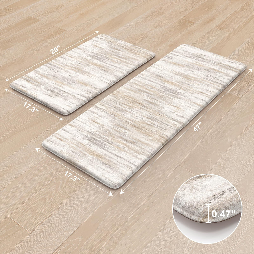 KIMODE Anti Fatigue Kitchen Mat, Abstract Farmhouse Kitchen Rugs Sets of 2 - Light Brown/Multi / 17.3" x 47"+17.3" x 29"--0.47 inches view 2