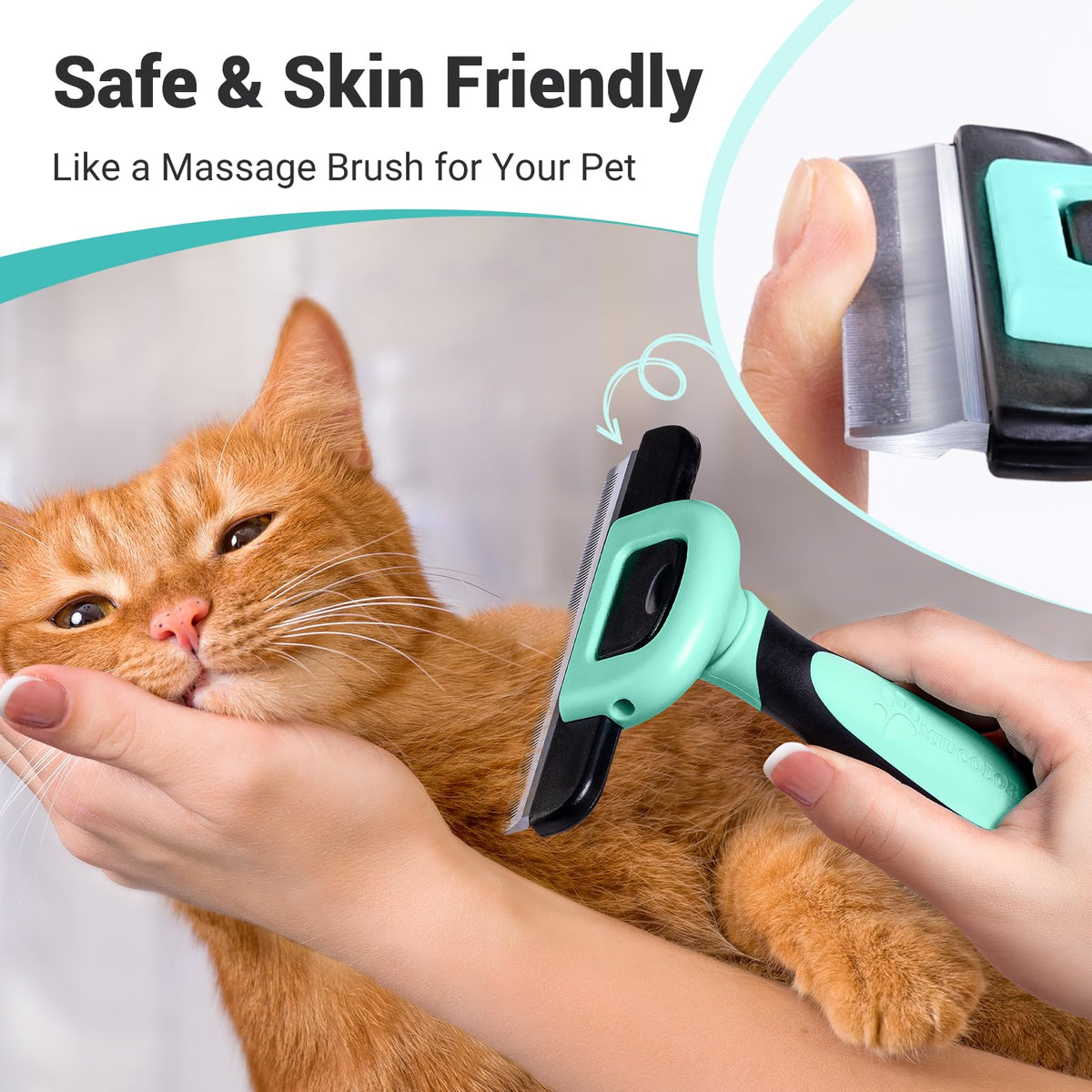 MIU COLOR Pet Grooming Brush Deshedding Tool for Dogs & Cats - Spring Green / Short and Medium Hair view 4