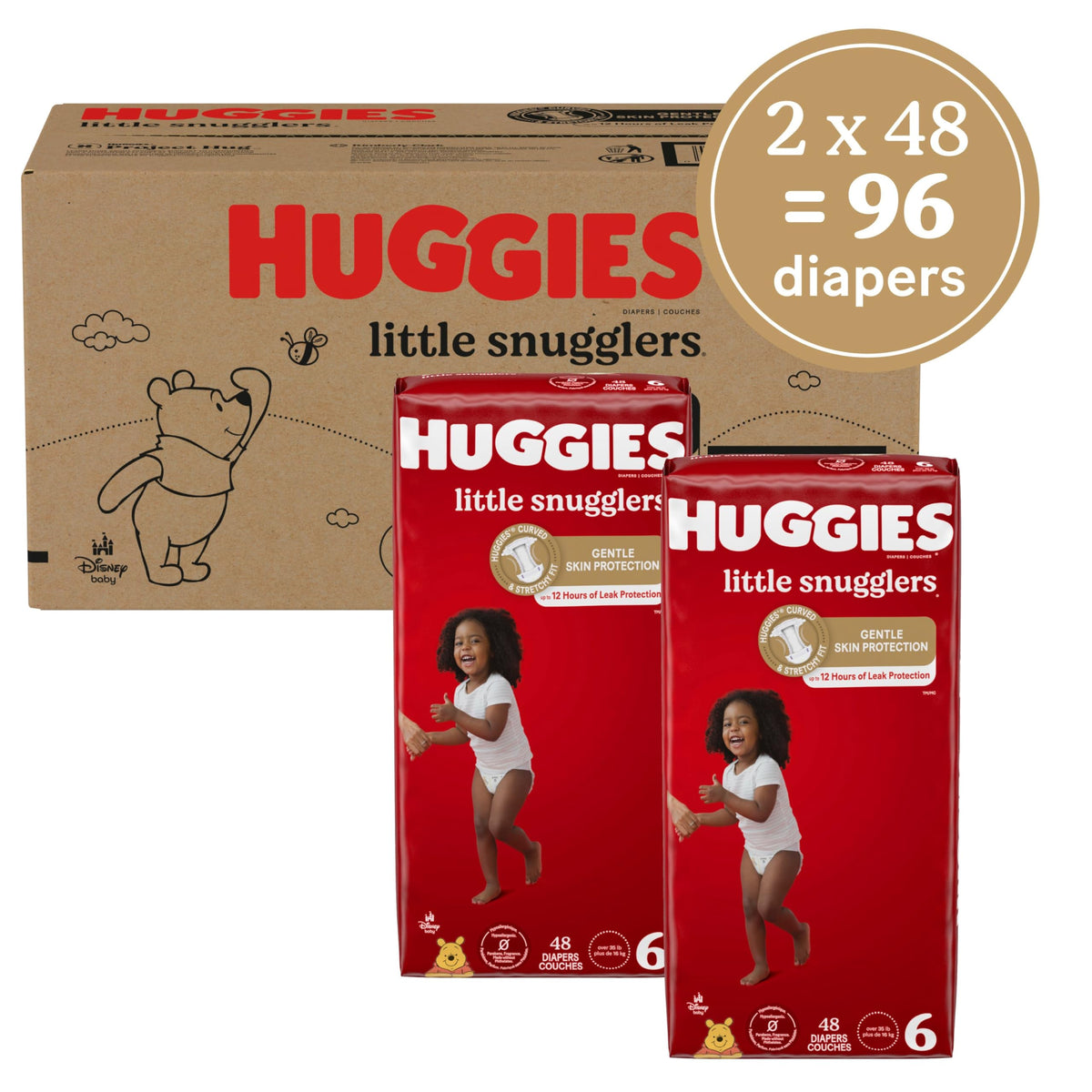 Huggies Size 6 Diapers, Little Snugglers Baby Diapers, Size 6 (35+ lbs), 96 Ct (2 Packs of 48)