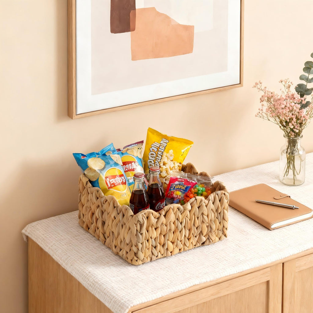Scalloped Basket, Wicker Storage Baskets, Hand Woven Baskets for Shelves,Natural Baskets for Organizing - Light Beige / S view 6
