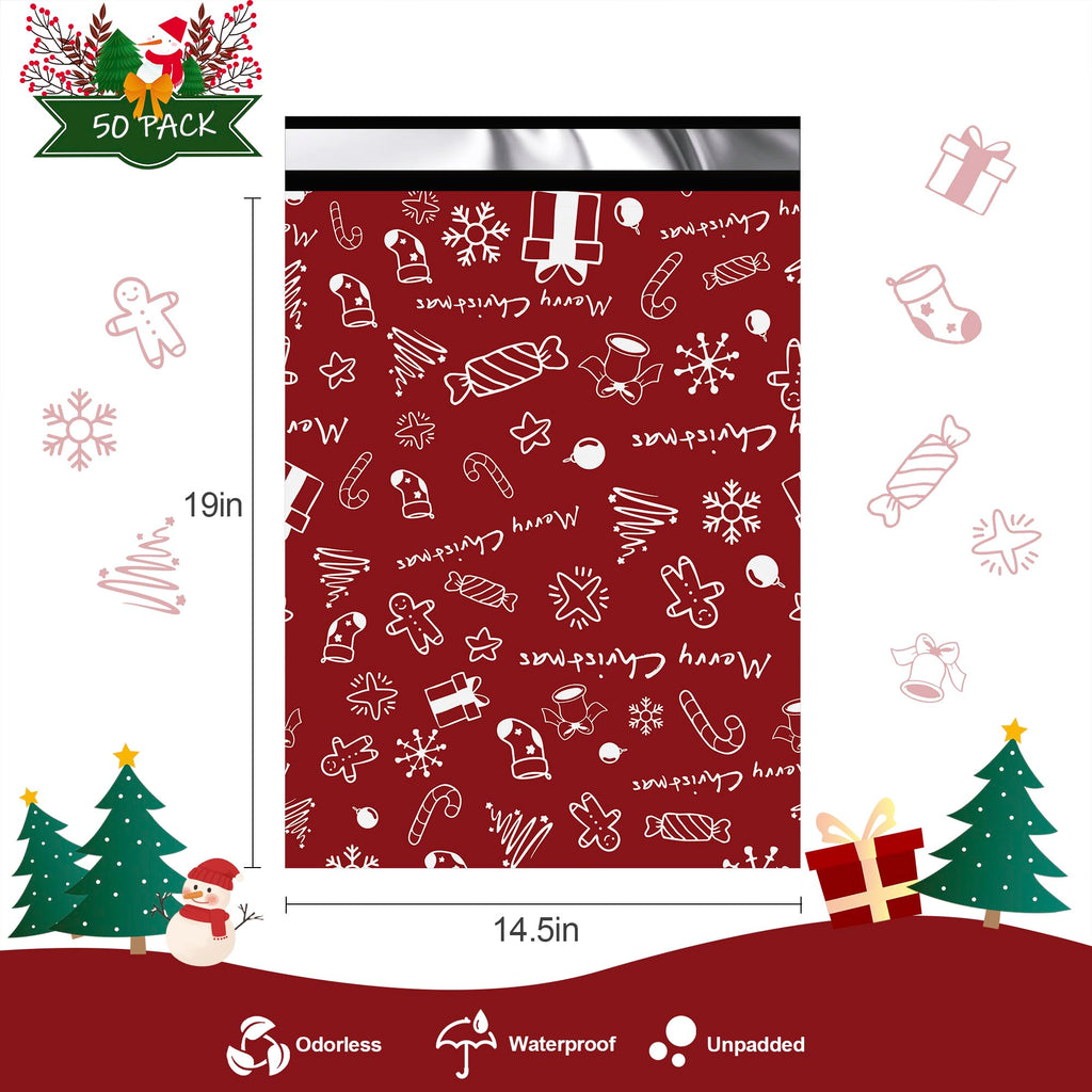 JinRuiKJ Poly Mailers - Merry Christmas / 14.5x19'' - 50 Pack view 1