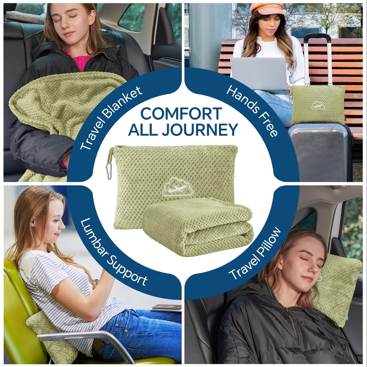 BEDELITE Travel Blanket with Bag, Jacquard Fleece Blanket 65"x40" - Sage Green view 3