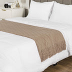 PAVILIA Knit Throw Blanket, Soft Knitted Farmhouse - Tan Taupe / 60 X 80 Inches - Twin view 3