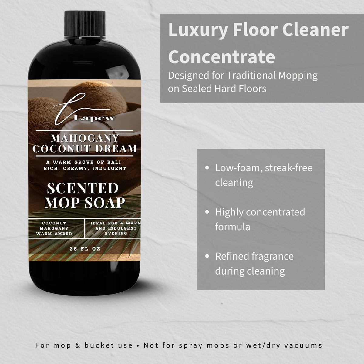 Lapew Luxury Floor Cleaner Concentrate for Mopping Tile, Laminate, Vinyl & Hardwood | Streak-Free, Low-Foam | 36 oz